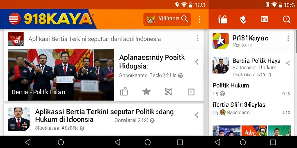 Antarmuka aplikasi 918KAYA menunjukkan berita politik dan hukum terkini.