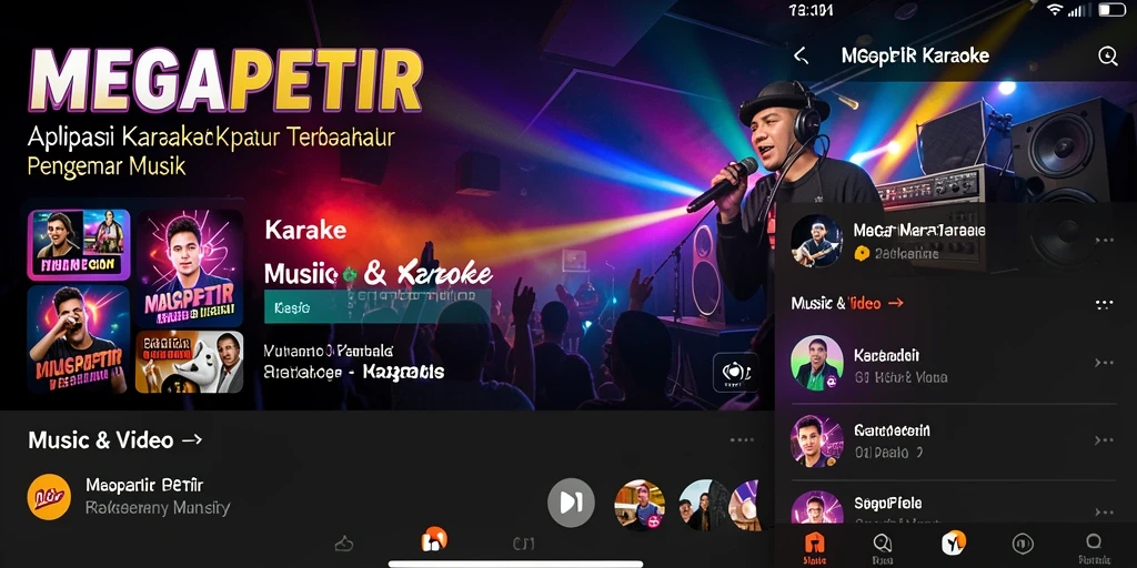 Antarmuka aplikasi Karaoke MEGAPETIR yang menarik dan mudah digunakan.